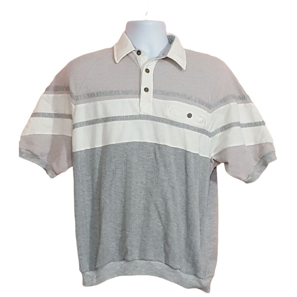 LD Sport Vintage Mens Short Sleeve Banded Polo Shirt Medium Gray